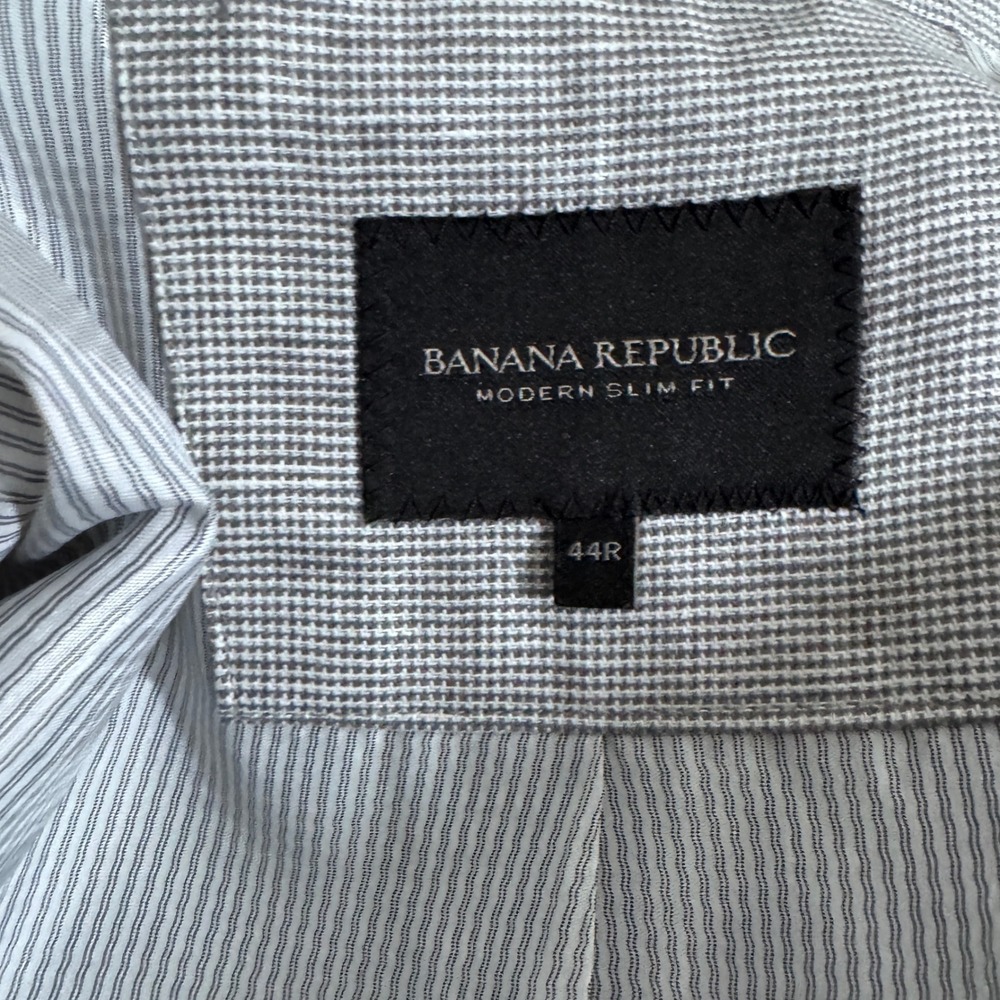 Banana Republic Blazer Mens 44R Grey White Linen Slim Fit Micro-check Sport Coat - Picture 4 of 6